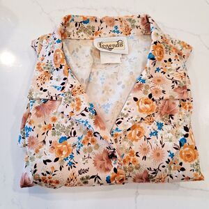 Vintage 70s Ditsy Floral Blouse Legends Sz 16 M L Long Sleeve Yellow Button USA